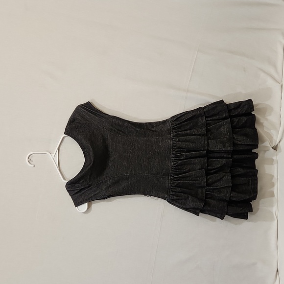 Kids black denim look dress with ruffles - Picture 2 of 2